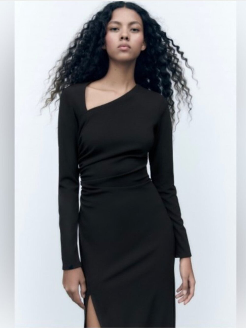 Zara Asymmetric Neck Midi Dress - Black